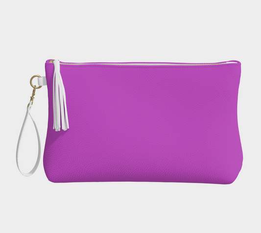 Queen of Petals The Studio Deep Fuchsia Clutch, front view, vegan pebble leather with tassel