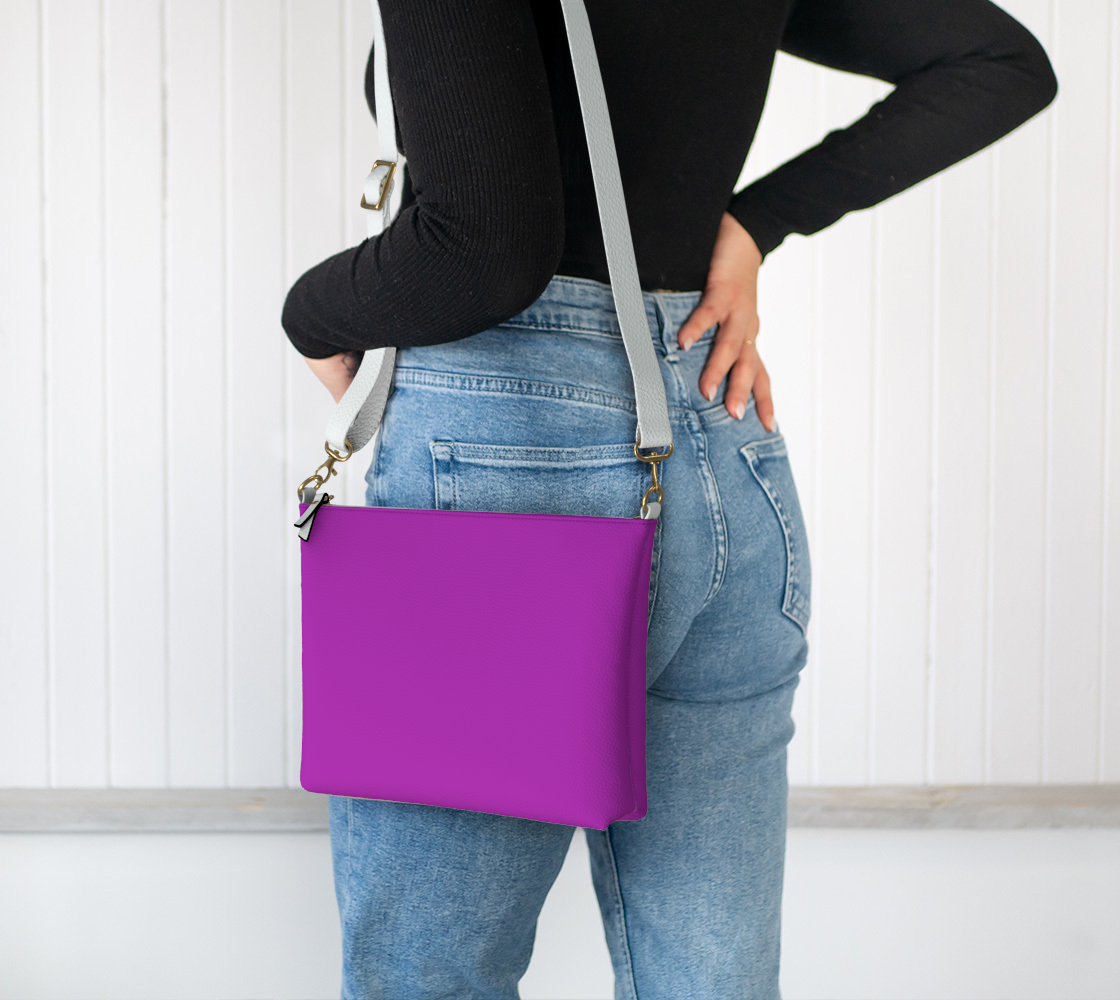 Queen of Petals The Studio Magenta Fuchsia Crossbody, worn crossbody, adjustable 26"-46" strap