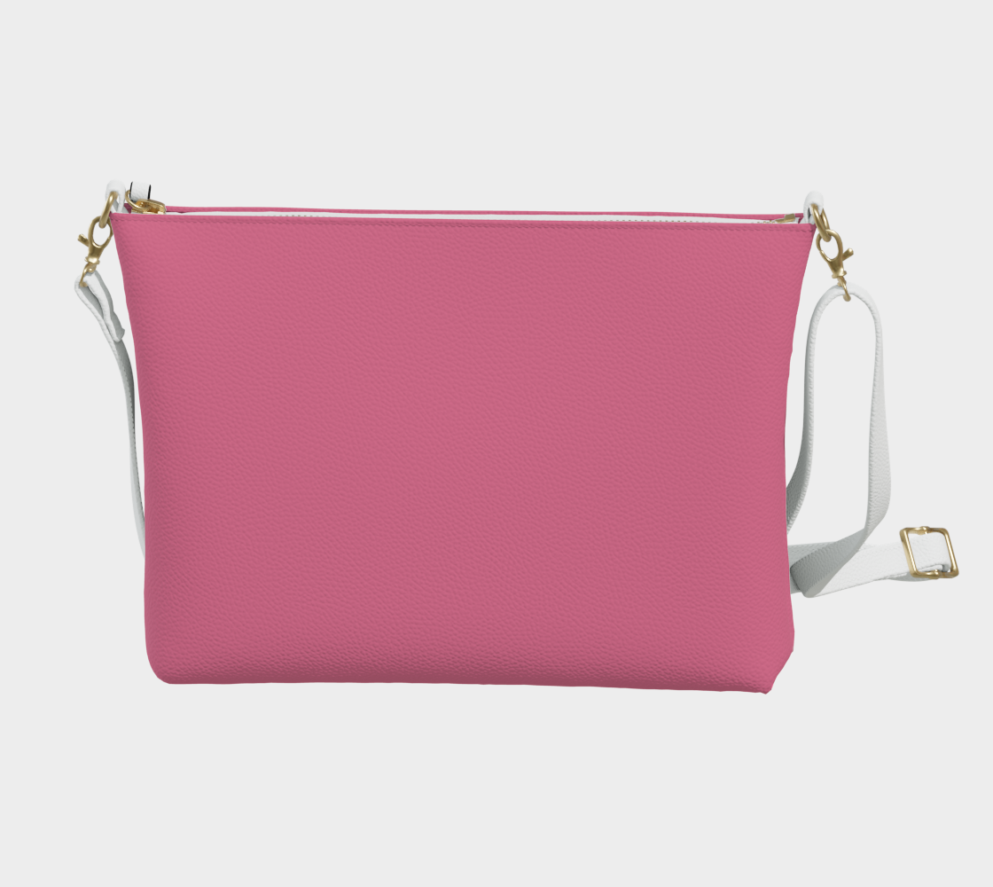 Queen of Petals The Tender Cerise Rose Crossbody, back view, cerise rose vegan leather with navy lining