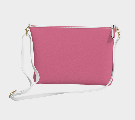 Queen of Petals The Tender Cerise Rose Crossbody, front view, vegan pebble leather with metal zipper