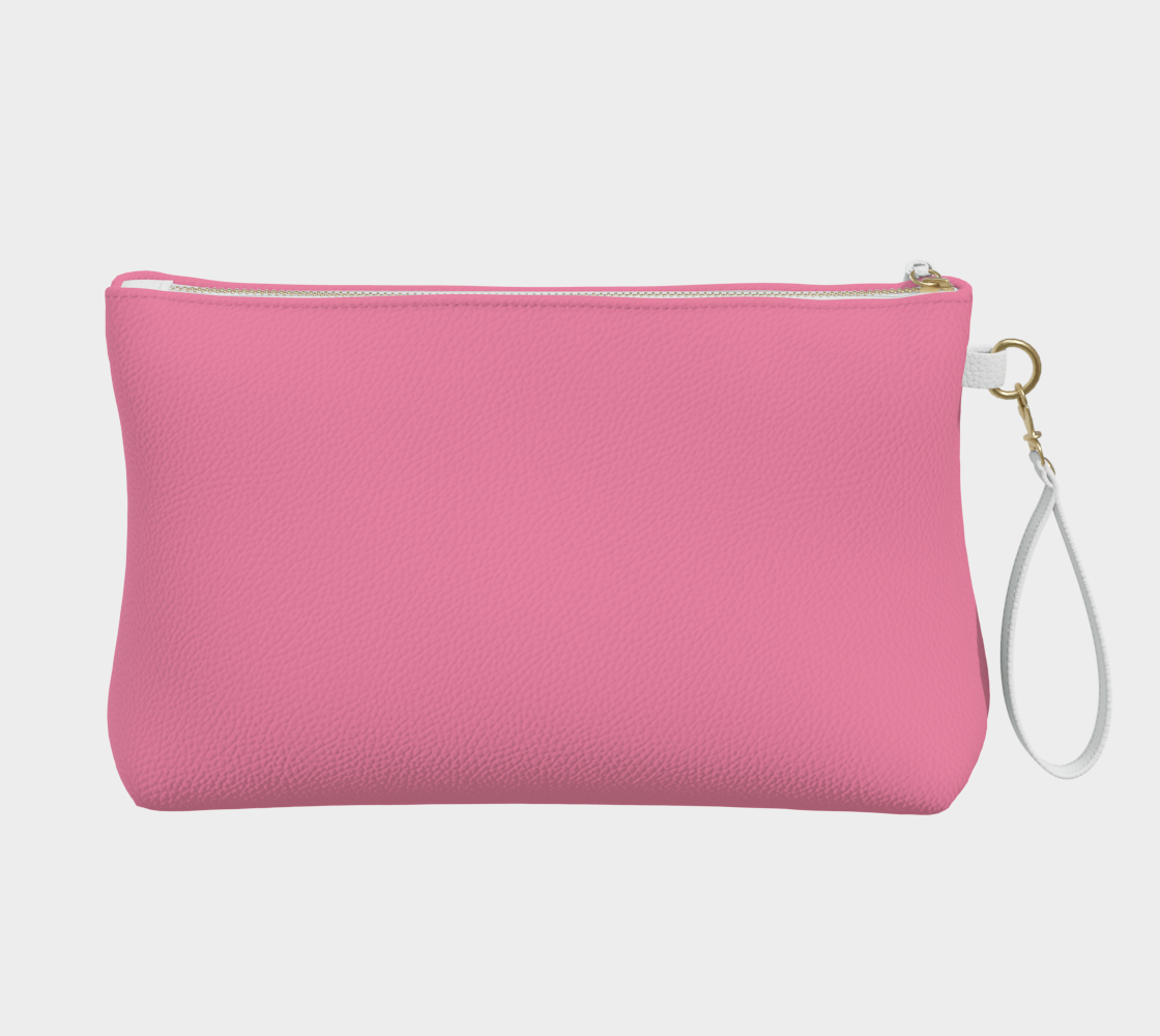 Queen of Petals The Tender Raspberry Rose Clutch, back view, raspberry rose vegan leather with metal zipper