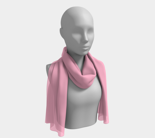 Queen of Petals The Tender Rosette Long Silk Scarf, draped as shoulder throw, 16" × 72" rose silk