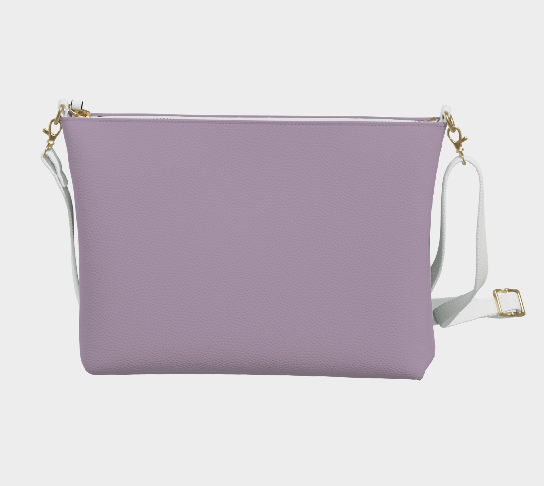 Queen of Petals Twilight Lilac Dusty Lilac Crossbody, back view, smooth dusty lilac vegan leather