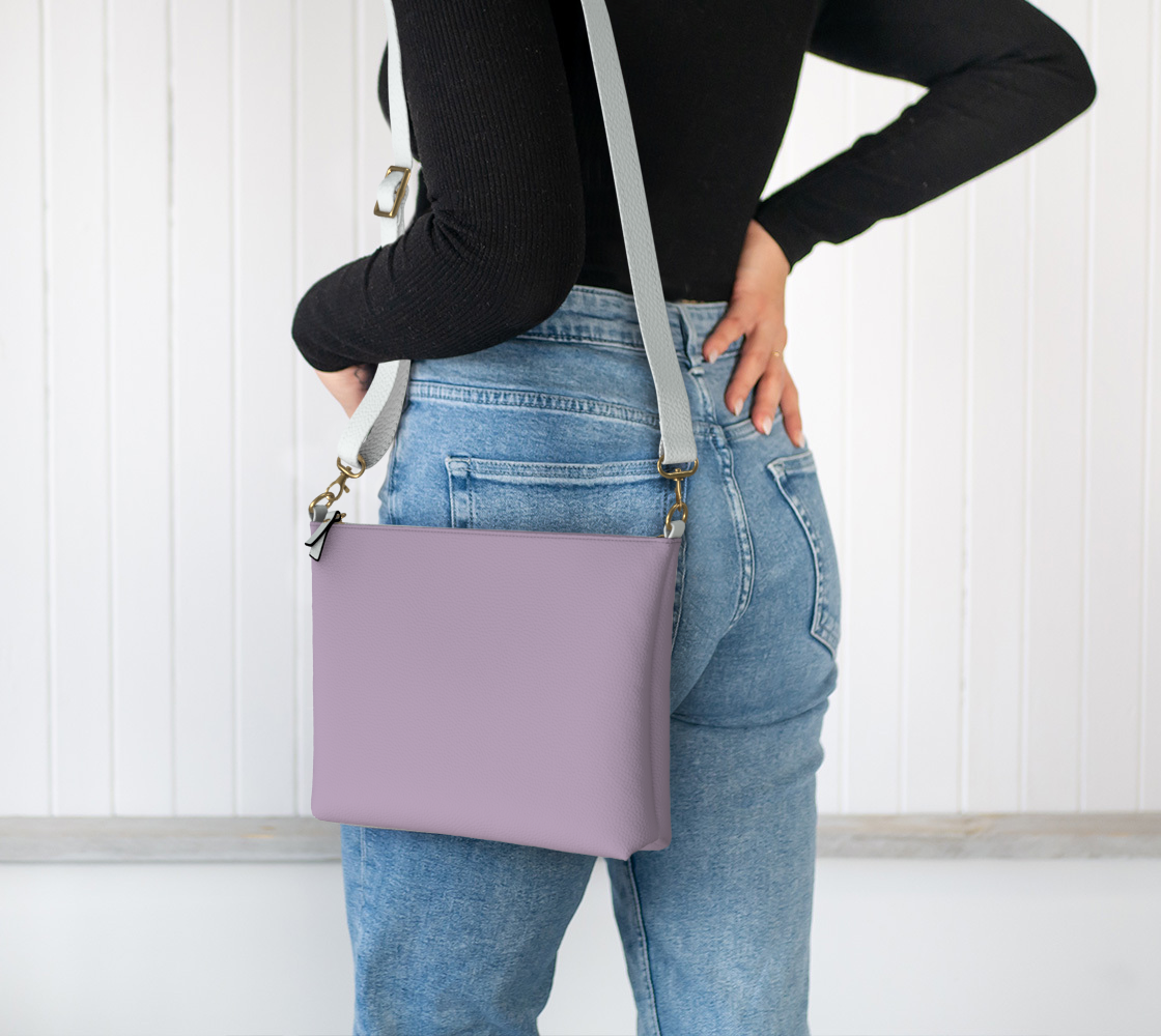 Queen of Petals Twilight Lilac Dusty Lilac Crossbody, worn crossbody on shoulder, adjustable strap at hip