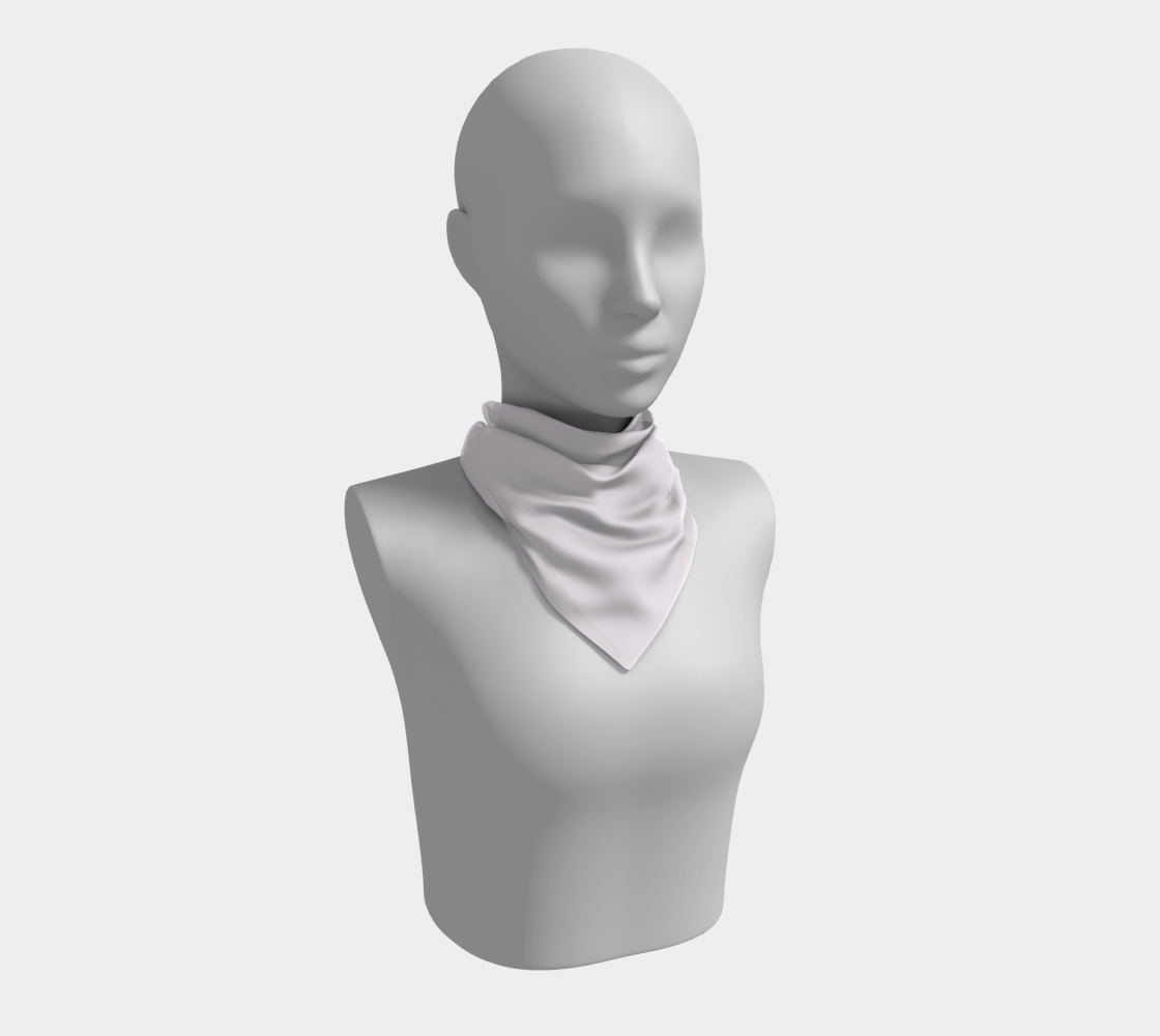 Queen of Petals Twilight Lilac Pearl Square Scarf, 16 by 16 inch size on mannequin neck, pearl silk