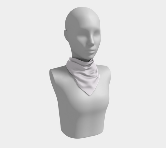 Queen of Petals Twilight Lilac Pearl Square Scarf, 16 by 16 inch size on mannequin neck, pearl silk
