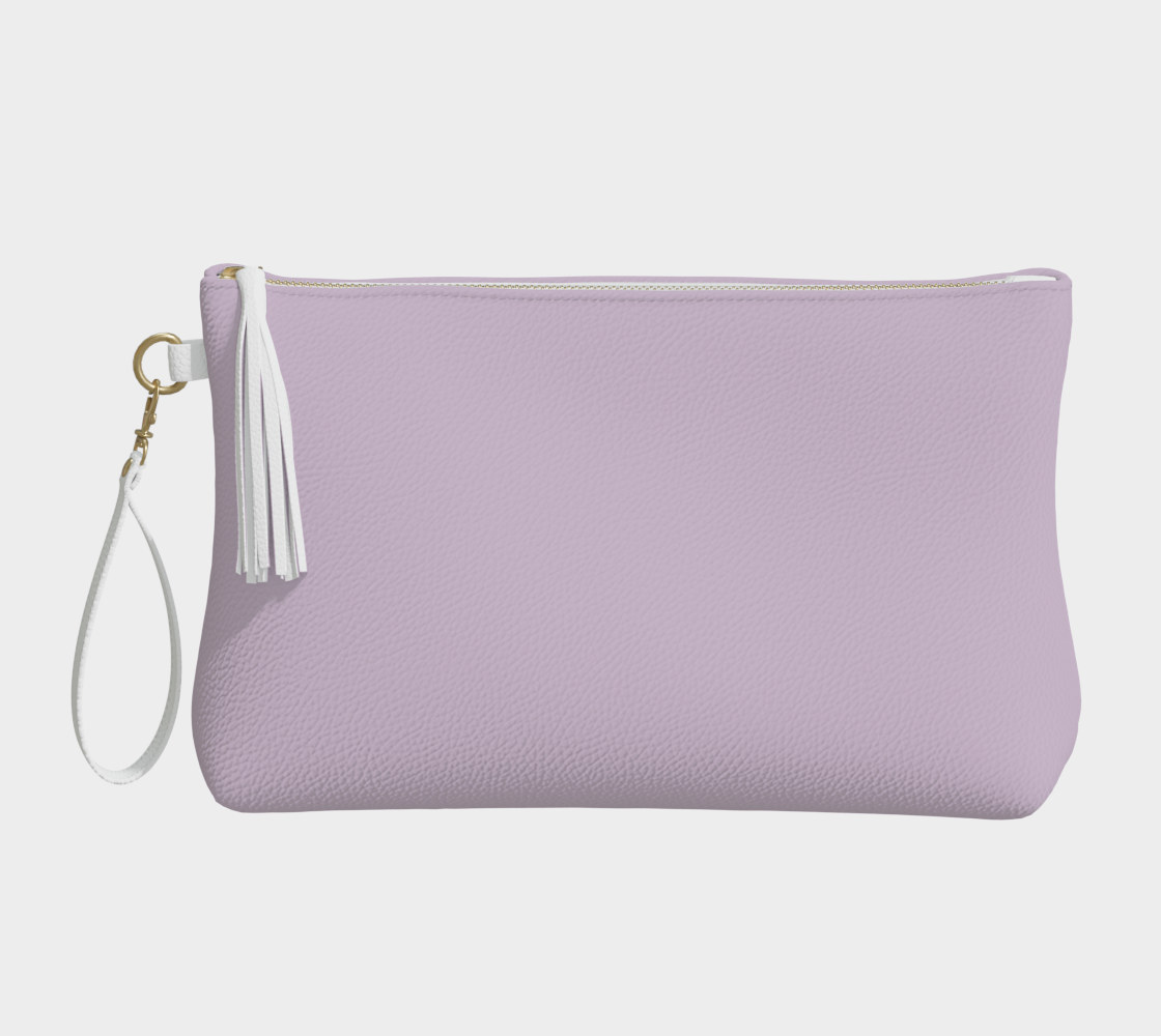 Queen of Petals Twilight Lilac Wisteria Clutch, front view, wisteria vegan pebble leather with metal zipper