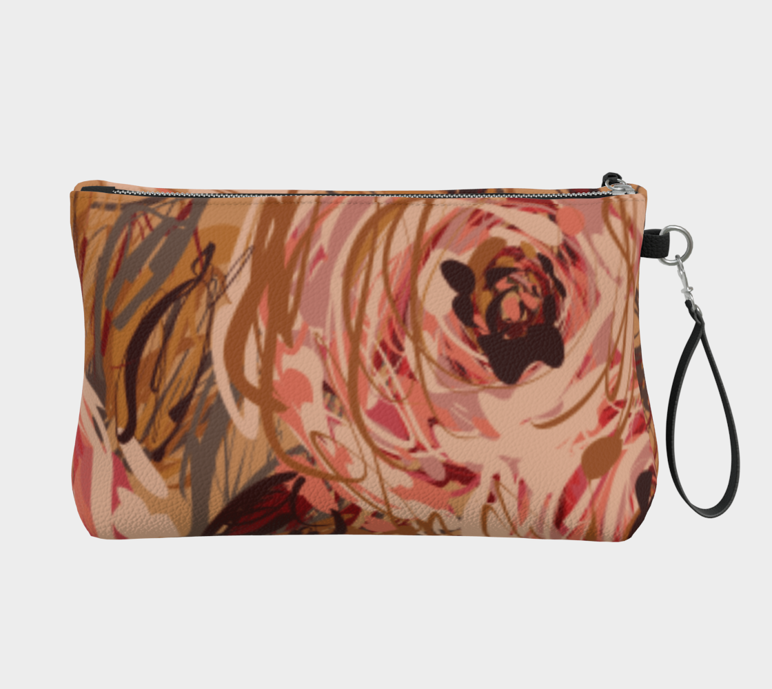 Queen of Petals Vintage Blooms Vegan Leather Clutch, back view, showing navy lining and metal zipper