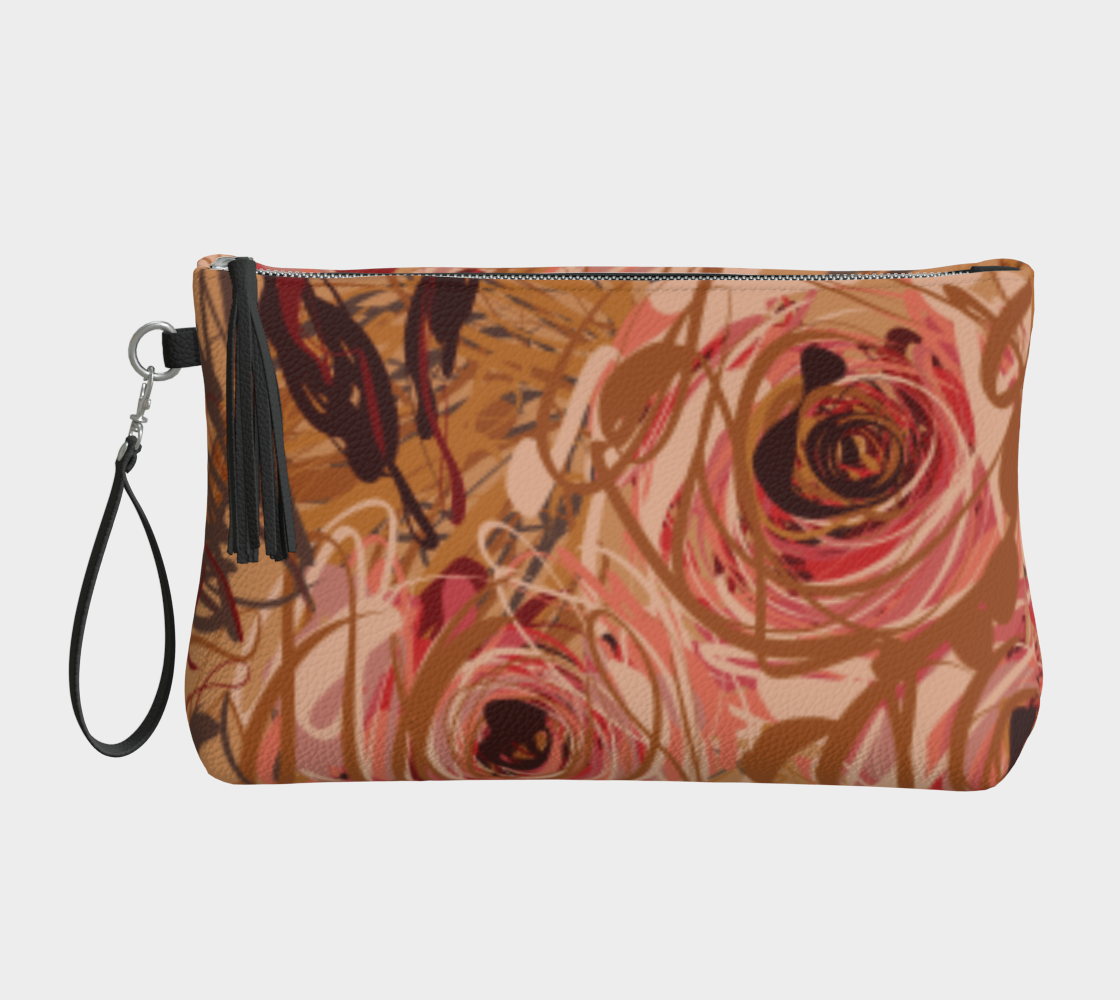 Queen of Petals Vintage Blooms Vegan Leather Clutch, front view, featuring vintage floral print on pebble leather