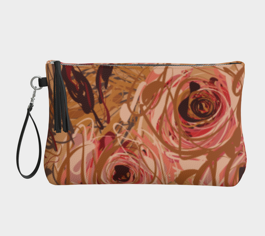 Queen of Petals Vintage Blooms Vegan Leather Clutch, front view, featuring vintage floral print on pebble leather