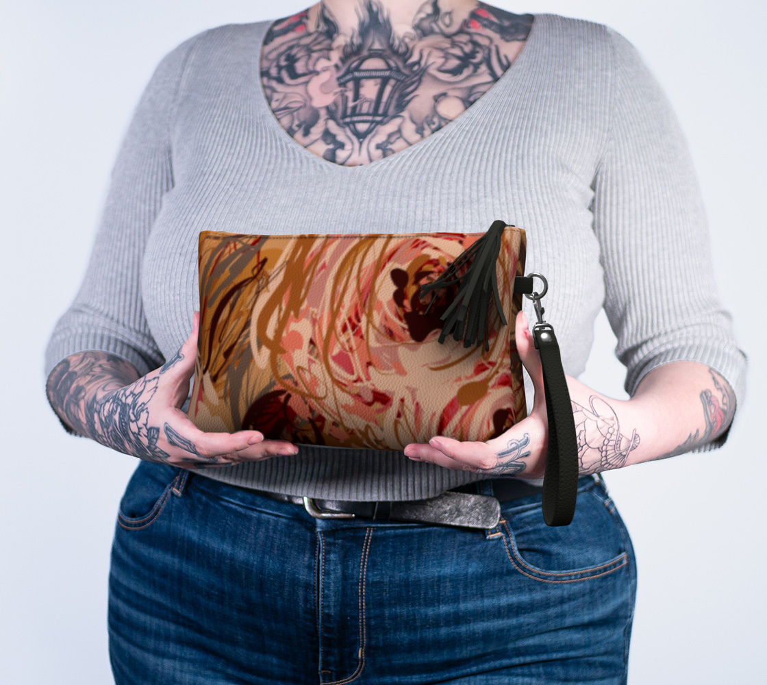 Queen of Petals Vintage Blooms Vegan Leather Clutch held in hands showing 10 by 6 inch size