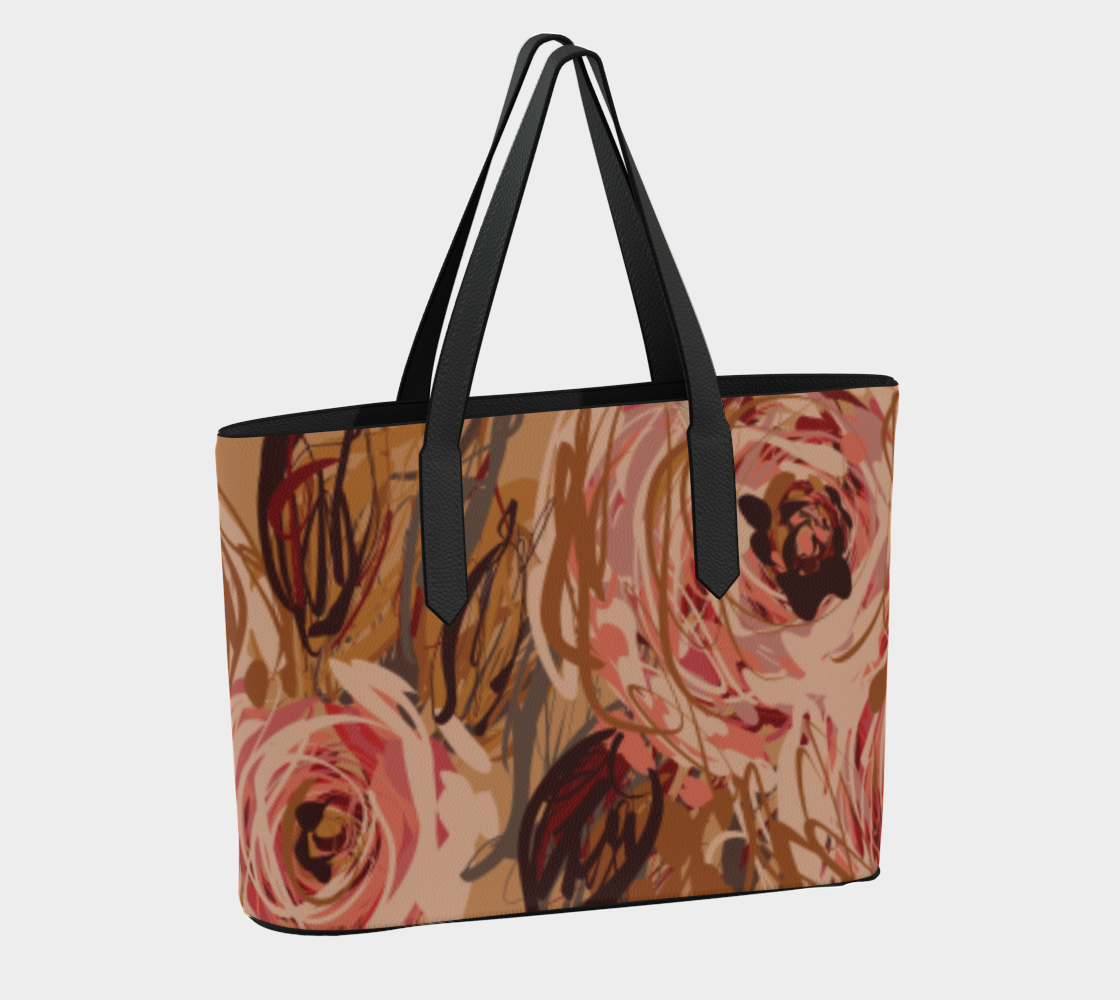 Queen of Petals Vintage Blooms Vegan Leather Tote Bag, back view, showing 18 by 12 inch structure