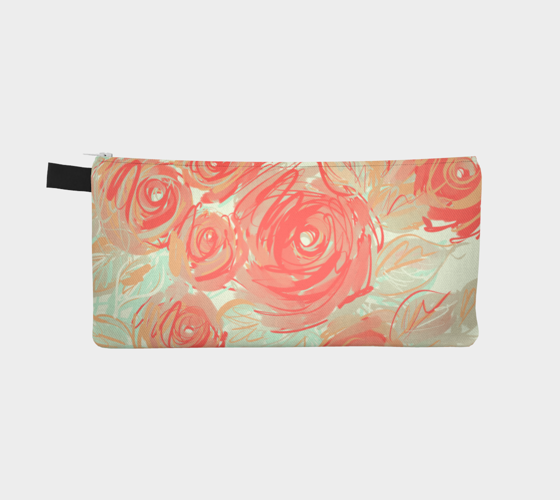 Back view of Xyla artist pouch showing coral floral print and side fabric loop for charms