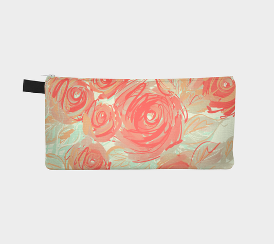 Back view of Xyla artist pouch showing coral floral print and side fabric loop for charms