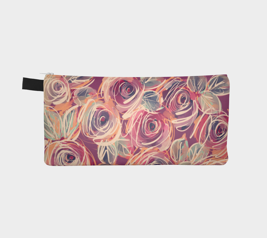 Back view of the Zenith Rose Artist Pouch showing the full vibrant floral canvas. Ideal for holding pens, brushes, cosmetics, or essentials. A versatile, durable accessory for creatives who bloom with purpose.