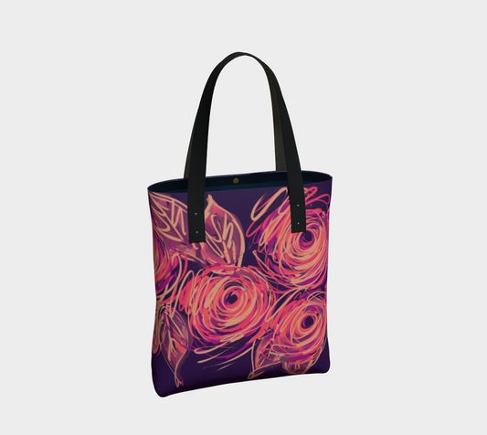 Yvaine Studio Tote Bag back view displaying complete floral artwork design, spacious artist carryall with beautiful lined interior